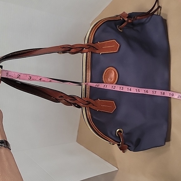 Dooney & Bourke Navy Blue Nylon Domed Satchel, Brown Leather Braided Handles - Picture 15 of 16